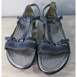 ECCO Flash T-Strap Sandals Women EU 40 Black Leather Comfort Adjustable Buckle